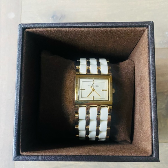 Michael Kors Gold and White Square Watch MK4196